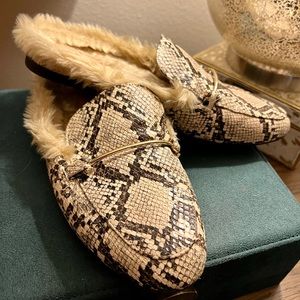 A New Day furry snakeskin mules